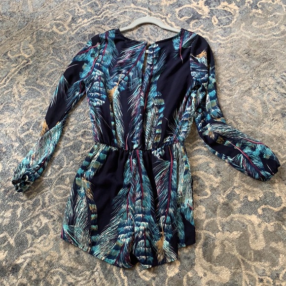 Fall feather print long sleeve blue romper S 4 6 - Picture 7 of 8
